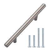 AmazonBasics Euro Bar Cabinet Handle (3/8" Diameter), 5.38" Length (3" Hole Center), Satin Nickel, 2
