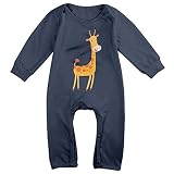 キリン 動物 黄色 ベビー長袖 ロンパース 女の子 男の子 綿100%Navy