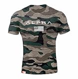 [SHANLIANG] ジムtシャツ ストレッチ 半袖 細身 フィットネス トレーニング 筋トレ スポーツ おしゃれ メンズ 速乾性 (XL, 迷彩)