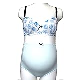 マタニティポピー柄ブラトップ＆ショーツセット　授乳機能付 (M, ブルー)