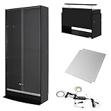 【福袋】【地球家具】コレクションラック「ワイド」新シリーズセット 幅83cm 奥行29cm 【正規品】[鍵付きコレクションケース] [耐震]（引き戸 ハイタイプ本体+上置きロータイプ+背面ミラー+LED） ブラック