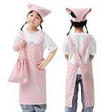 [Poweforest] エプロン 子供 キッズ 三角巾 巾着袋 3点セット 男の子 女の子 小学生 中学生 肩掛け バッククロス ポケット付き おしゃれ 可愛い 着脱簡単(ピンク, L/140-160CM)