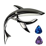 WHAYLEK ギターカポ カポタスト シャークカポ ワンタッチ ばね式 亜鉛合金製 ギター用 鮫形 アクセサリー エレキギター/アコースティックギター/ウクレレ/ベースなどに適用 ギターピック2枚 (ブラック)