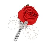 Dovewill 10タイプ選べる　フラワーコサージュ　ブライダルコサージュ　ブライダルフラワーオーナメント　結婚式　インテリア - 赤いバラ