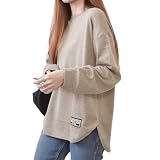 [MOWO] tシャツ レディース 長袖 【最高の肌触り・秋冬向けのトレーナー・ヴィンテージstyle】 トップス カットソー 体型カバー ロンティー クルーネック tシャツ ロングスリーブ 綿 保温性 着痩せ おしゃれ 重ね着 型崩れしにい 大きいサイズ (JP, アルファベット, M, L, カーキ)