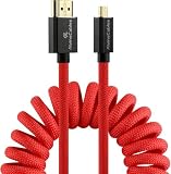 Alvin's Cables 8K 2.1 Micro-HDMI - フルHDMI 編組コイルケーブル 48Gbps 8K@60Hz 4K@120Hz 240Hz Canon-R5C、R5、R6用 Atomos-Ninja-V、レッド 平行タイプ