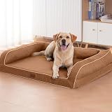 EMME 犬 ベッド 清掃しやすい 防水 犬用ベッド 洗える ペットソファー ベッド 高反発 蒸れにくい 枕付き 高齢犬 子犬 猫 多頭飼い 取り外せるカバー 滑り止め付き オールシーズン 小型犬 中型犬 ペット用ベッド 68x50x16cmカッフェラッテ Mサイズ