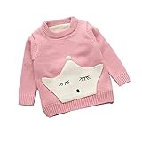 vivisclassic セーター　綿セーター　裏起毛 子供服 かわいいデザイン ケーブル編み 丸首 長袖 キッズ　防寒 女の子 秋冬 防風 保温セーター (ピンク, 90)