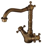 Hiendure 180 Degree Swivel Antique Inspired Brass Kitchen Faucet Bathroom Sink Mixer Tap with Two Ha
