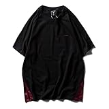 ファッションメンズベーシックコットンダブルステッチ半袖Tシャツ（ブラック）