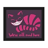 全てここで – クレヨンGrinning Cheshire Cat inホットピンクonパープル壁アートプリント 16x20 CYN0000068FRM16X20SBK