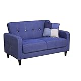 デニム地ソファー 【2人掛け】 座面下収納 肘付き インディゴブルー(青) 【半完成品】