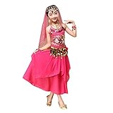 かわいい子供たちの女の子のO - ネックベリーダンスの幸運な太陽衣装インドダンスの服ノースリーブトップ+スカート (S, ホットピンク)