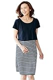 Angeliebe エンジェリーベ マタニティ ワンピース 授乳口付き 織柄 ポンチ フェイク レイヤード風 ワンピ 妊婦服 産前 産後 M ネイビー 21942 21942270