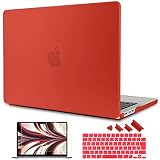 TWOLSKOO M2 MacBook Air 15インチケース 2023 プラスチックハードシェルカバー スクリーンプロテクター&キーボードカバー&トラックパッドフィルム付き MacBook Air 15インチ M2 2023用、スクラブシェル-赤