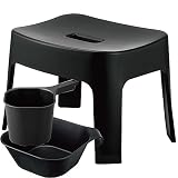 山崎実業 タワーシリーズ tower マグネット風呂イス 25cm & 引っ掛け湯おけ & マグネット手おけ 3点セット ブラック 【モノギャラリー限定クリアファイル付】