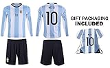 JerzeHero メッシ アルゼンチン代表ユニフォーム 10番 子供用サッカーギフトセット ジャージ ショーツ 巾着袋 ホームもしくはアウェイ 半袖もしくは長袖