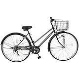 自転車 ママチャリ 27インチ 6段変速ギア LED オートライト ブラック 黒 ラングリッター かご ライト 鍵 標準搭載
