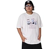 [サムディフ] 大きいサイズ プリント&パッチワークTシャツ 半袖 メンズ ビッグT ビッグシルエット カレッジプリント 夏 夏服 夏物 大きい 大きめ イワショー 2L ホワイト(06)