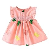 Lucaso 女の子 子供服 ワンピース ドレス バタフライプリント レース柄 フリル ノースリーブ チュニック 膝丈 Aライン プリンセス エレガント 可愛い ベビー服 結婚式 普段着 (100, 