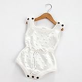 ZooArts ベビー服 ロンパース ニット 編み物 新生児サイズ キャミソール 女の子 子供服 袖なし ボディスーツ 赤ちゃん 夏用 可愛い あんよしはじめる (6-12月, ホワイト)