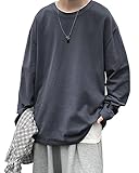 [HONOUR FASHION] tシャツ メンズ 長袖 綿100% 無地 大きいサイズ おしゃれ カットソー ビッグtシャツ コットン ビッグシルエット 春 夏 ダークグレー 4XL