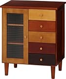 不二貿易 桐製 リビングキャビネット リバティ 左側扉 ブラウン カラフル 41253