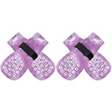 EXPAWLORER 犬 靴下 滑り止め 足舐め防止 4個セット 肉球保護 犬用靴下 脱げない 柔らかい 通気性 伸縮性 マジックテープ付き 老犬 介護用 保護 肉球 ケア 怪我防止 かわいい 超小型犬 小型犬 中型犬 シニア犬 （絞り染め（パープル & ホワイト）,Lサイズ）