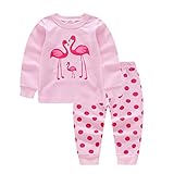 Cutelove　Tシャツ+ロングパンツ2点セット　パジャマ　部屋着 フラミンゴ柄　長袖　綿　女の子　ベビー　赤ちゃん　幼児　ベビー服　秋　冬　可愛い　ファッション　素敵　カジュアル　普段着　韓国　2