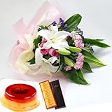 誕生日プレゼント 花 母親 祖母 銀座 千疋屋 マロンプリンＡ ＆ ユリの花束（ピンク）