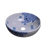 Dawn GVB87024 Ceramic, Hand-Painted Vessel Sink-Round Shape, Blue and White by Dawn