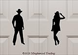Cowboy & Cowgirl 5.5 " X 4.5 "ビニールデカールステッカーセット – バスルームドア – 化粧室 ブラウン MT3000955-brown