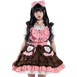[mewin] バレンタイン コスプレ メイド服 5点セット コスチューム ピンク ブラウン チョコ 茶色 メイド リボン レディース (M)
