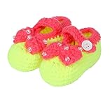 (ビグッド)Bigood 新生児 子供用 ニット靴 ベビーニットシューズ ファーストシューズ ルームシューズ 可愛いリボンと立体ビーズ赤ちゃん お祝い ソックス 蛍光色