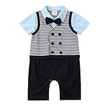 FEYG ベビー服 男の子 フォーマル カバーオール 赤ちゃん ロンパース 紳士風 出産祝い 結婚式 出産祝い 写真撮影 (95, ブルー)