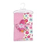 Mini Muffin Baby-Girls 3 Piece Velboa & Patchwork Baby Blanket 30 x 30 With Buddy Toy And Keepsake H