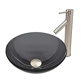 VIGO Sheer Black Glass Vessel Bathroom Sink and Dior Vessel Faucet with Pop Up, Brushed Nickel [並行輸入