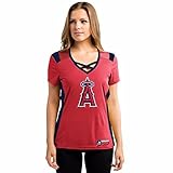 MLBマジェスティックレディースDraft Me半袖VネックTシャツ（XXLarge、ロサンゼルス・エンゼルス)