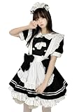 [OMZIN] ハロウィン メイド服 コスプレ衣装 クラシカル 半袖 女性 男性用 クリスマス ハロウィン 仮装 可愛い 大人用 蝶結ぶ メイド服 ブラック 5XL