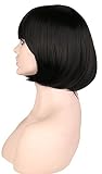 Dagly(TM) ショートボブストレートの女性のかつらパーティーナチュラル黒の高温度人工毛フルウィッグ、延伸長さ：12インチ