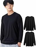 Amazon限定ブランド インナーシャツ メンズ 長袖 冬 インナー 発熱インナー 防寒 あったか ストレッチ なめらか Vネック クルーネック 丸首 肌着 冬用インナー WARMTEX (長袖クルーネック/黒/M)