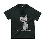BabyChips ふりむき猫(グレー)(名入れ半袖ベビーTシャツ) 140 ブラック