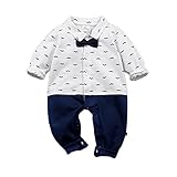 Famuka 子供服 ベビー男の子紳士ロンパース キッズパッチワークフォーマルカバーオール (3-6ヶ月, 白)