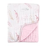 Hudson Baby Four Layer Muslin Tranquility Blanket, Pink Feather, 46 x 46 Inch by BabyVision