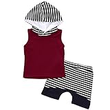 Sakulala（サクララ） ベビー服 子供服 男の子 ボーイズ Tシャツ ショートパンツ 上下セット ノースリーブ カジュアル 綿混紡 縞模様 フード付き カッコイイ 夏