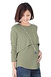 Sweet Mommy さらさら レイヤード 授乳Tシャツ 長め丈 バックロング シルエットきれい シンプル 長袖 着回し 授乳服 マタニティ 産前産後／M／カーキ