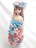 【プリザーブドフラワー／リカちゃん人形フラワードレス】3色の薔薇とレースと花冠のフラワードレス【送料無料リボンラッピング付き】
