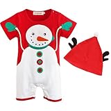 TiaoBugベビー男の子クリスマス雪だるまサンタクロースロンパースボディスーツ帽子付きパーティーファンシードレス カラー: レッド