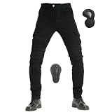 ライディングパンツ メンズ バイク用パンツ 春秋 バイクズボン プロテクター付き ライダースパンツ カーゴパンツ ストレッチ素材 肌に優しい 耐磨耗性 四季通用 ブラック Sサイズ