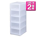 《2個セット》 収納ケース PLUST PHOTO（プラスト フォト）PH3405 ５段 幅34×奥行45×高さ93.8cm (C) クリア